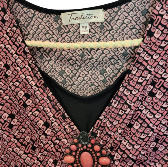 Tradition Overblouse In Pretty Burnt Orange & Black Pattern SS Airy Light In Med - Picture 2 of 12